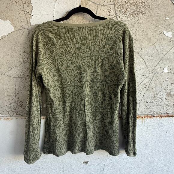 Vintage Y2K Embellished Thermal Long Sleeve Womens L Rhinestone Waffle Knit‎ Top - Picture 5 of 5